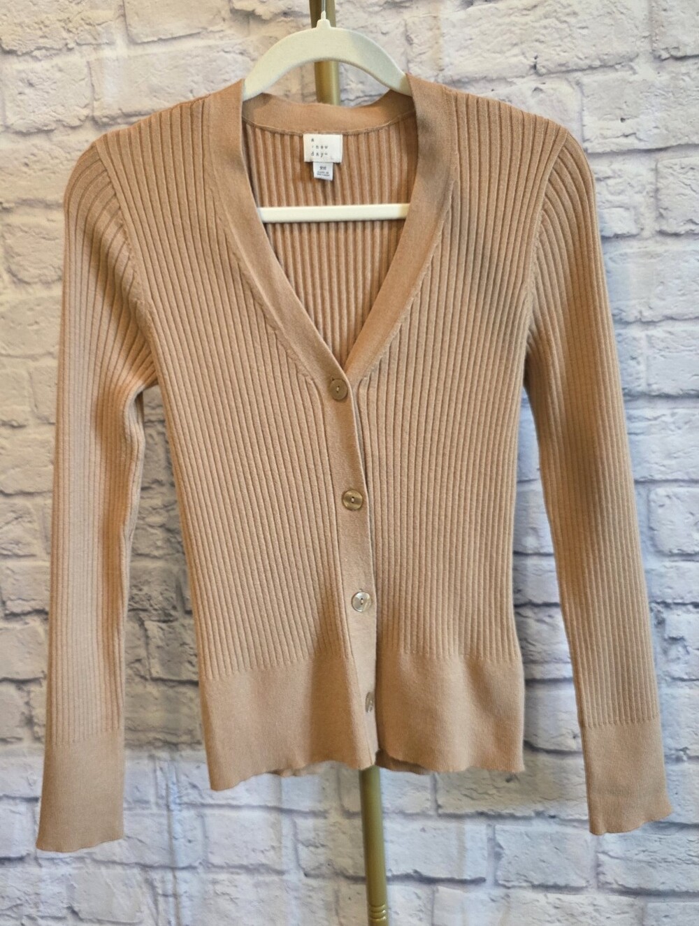 A New Day Camel Ribbed Cardigan Size XS